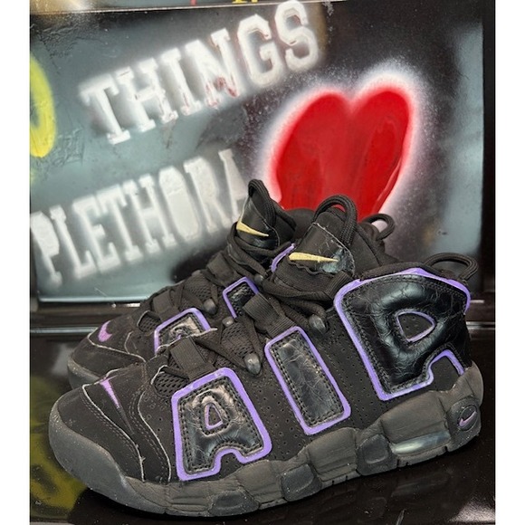 Nike Air More Uptempo Black Purple Gold Sneakers Shoes Womens size 9 old school - Picture 1 of 7